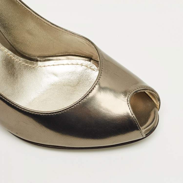 Pre Owned Dolce & Gabbana Metallic Leather Peep Toe Pumps Size 36.5