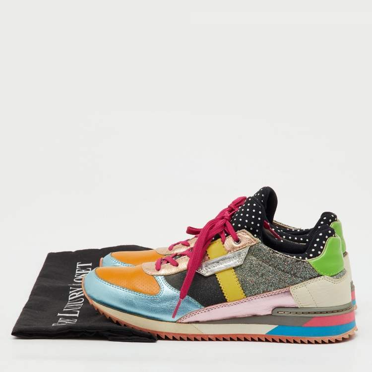 Pre Owned Dolce & Gabbana Multicolor Leather and Glitter Low Top Sneakers Size 38
