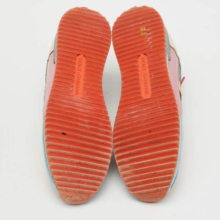 Pre Owned Dolce & Gabbana Multicolor Leather and Glitter Low Top Sneakers Size 38