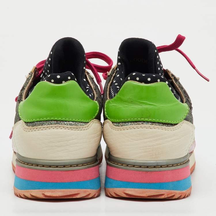 Pre Owned Dolce & Gabbana Multicolor Leather and Glitter Low Top Sneakers Size 38