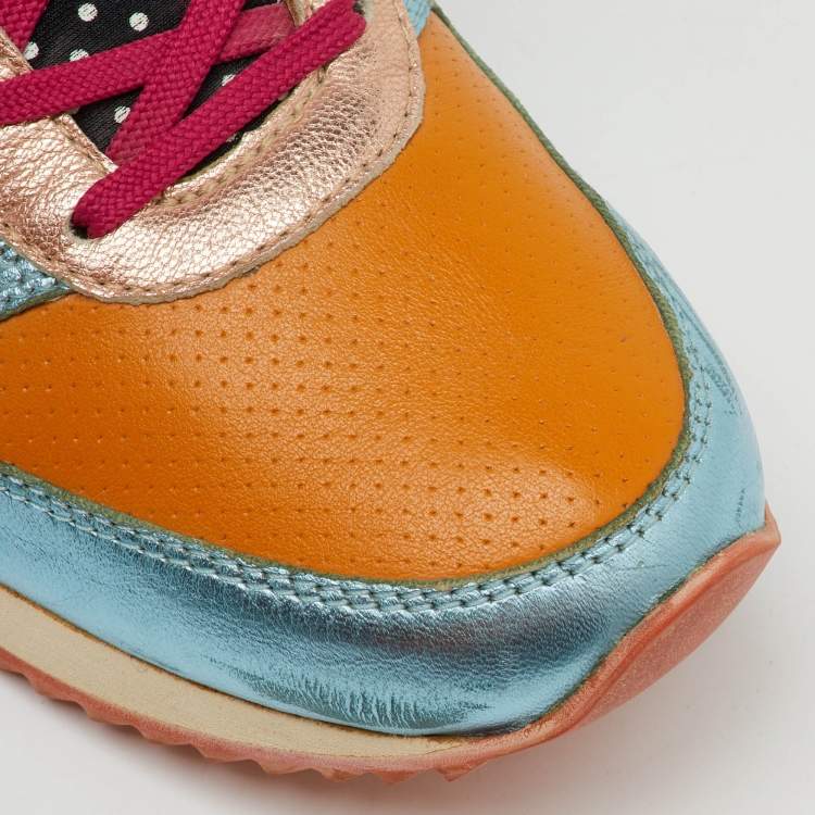 Pre Owned Dolce & Gabbana Multicolor Leather and Glitter Low Top Sneakers Size 38