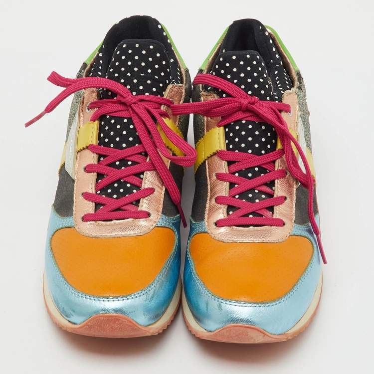 Pre Owned Dolce & Gabbana Multicolor Leather and Glitter Low Top Sneakers Size 38