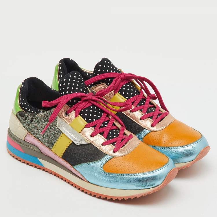 Pre Owned Dolce & Gabbana Multicolor Leather and Glitter Low Top Sneakers Size 38