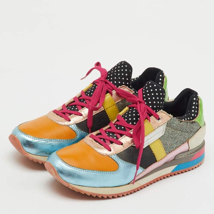 Pre Owned Dolce & Gabbana Multicolor Leather and Glitter Low Top Sneakers Size 38