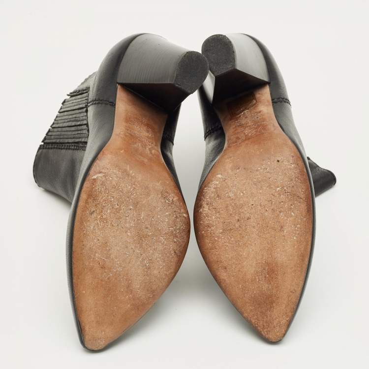 Pre Owned Dolce & Gabbana Black Leather Ankle Boots Size 37