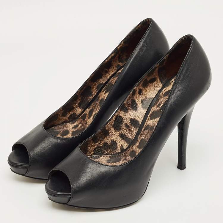 Pre Owned Dolce & Gabbana Black Leather Platform Pumps Size 39