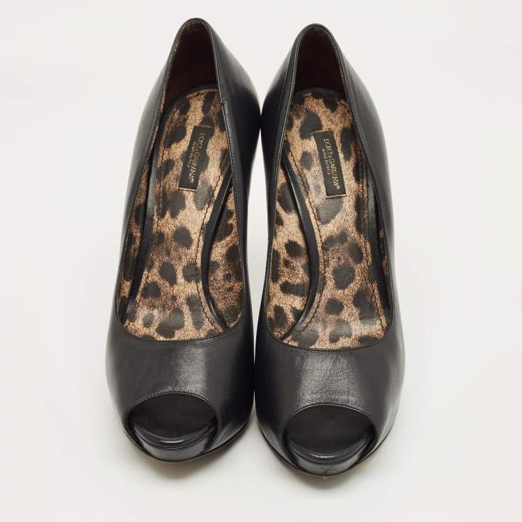 Pre Owned Dolce & Gabbana Black Leather Platform Pumps Size 39