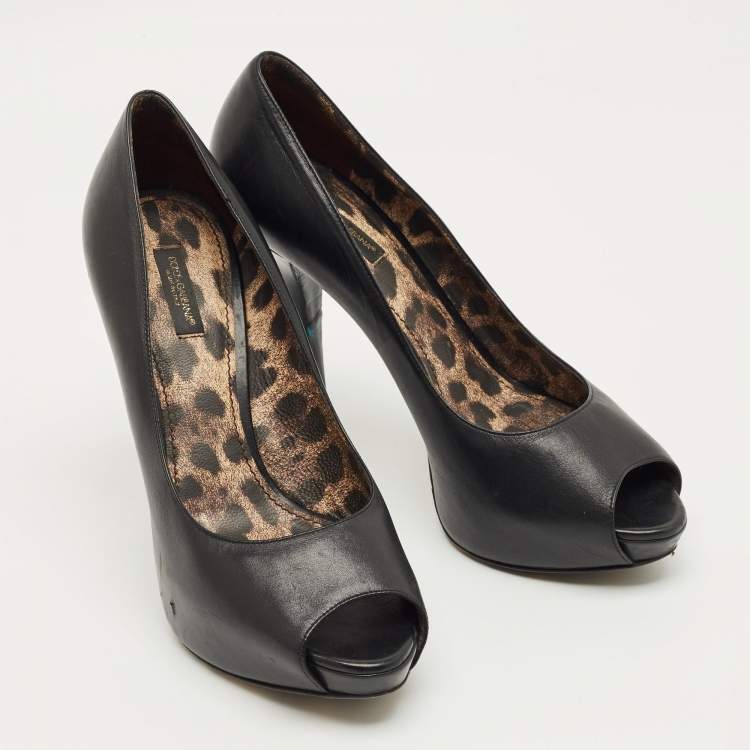 Pre Owned Dolce & Gabbana Black Leather Platform Pumps Size 39