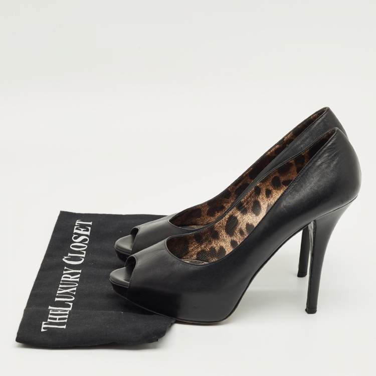 Pre Owned Dolce & Gabbana Black Leather Platform Pumps Size 39