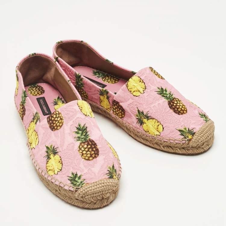 Pre Owned Dolce & Gabbana Pink/Yellow Pineapple Print Brocade Espadrilles Flats Size 37