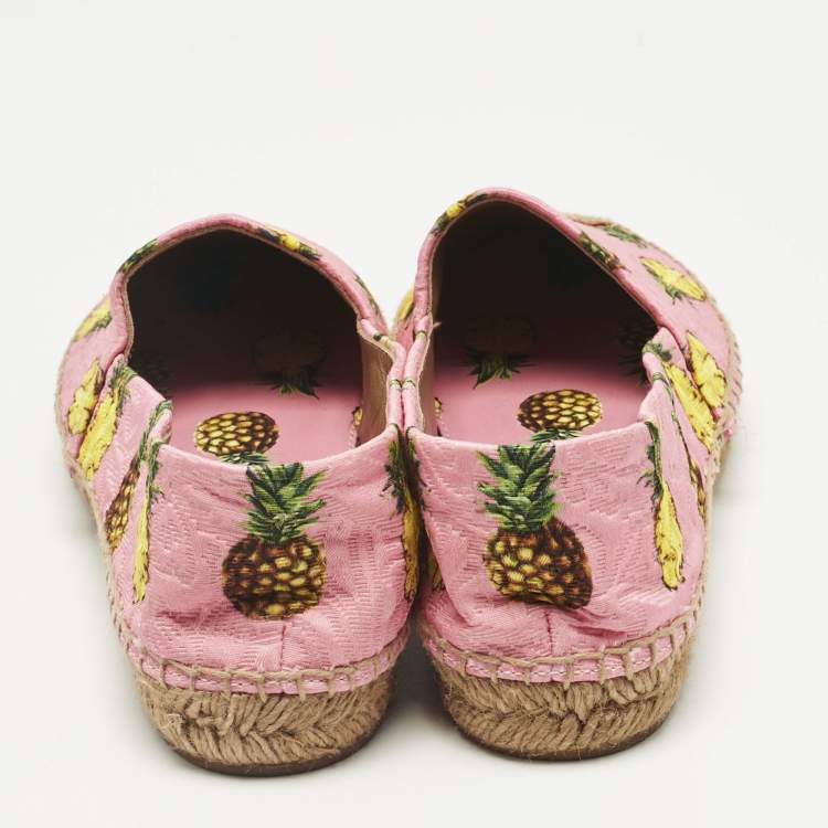 Pre Owned Dolce & Gabbana Pink/Yellow Pineapple Print Brocade Espadrilles Flats Size 37
