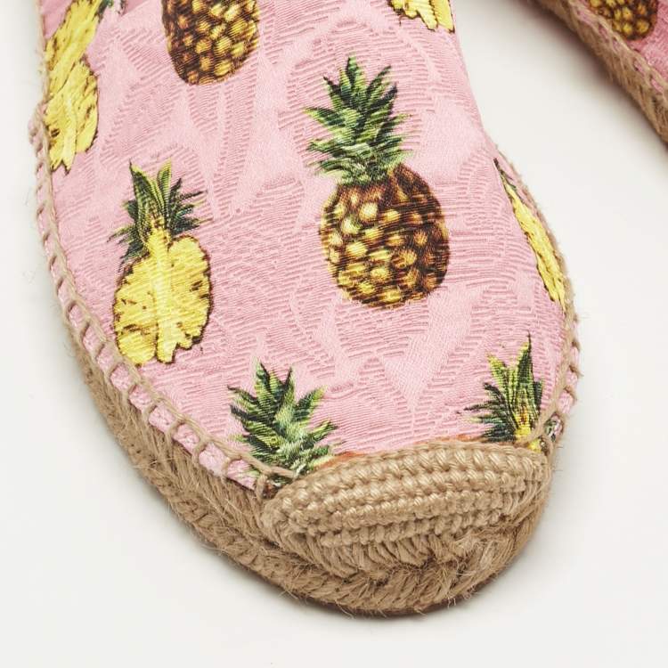 Pre Owned Dolce & Gabbana Pink/Yellow Pineapple Print Brocade Espadrilles Flats Size 37