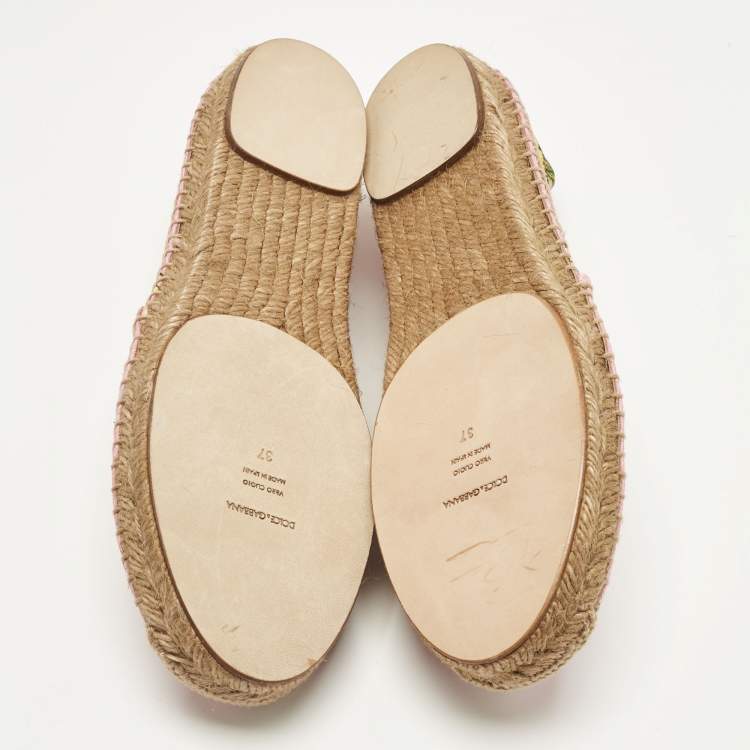 Pre Owned Dolce & Gabbana Pink/Yellow Pineapple Print Brocade Espadrilles Flats Size 37