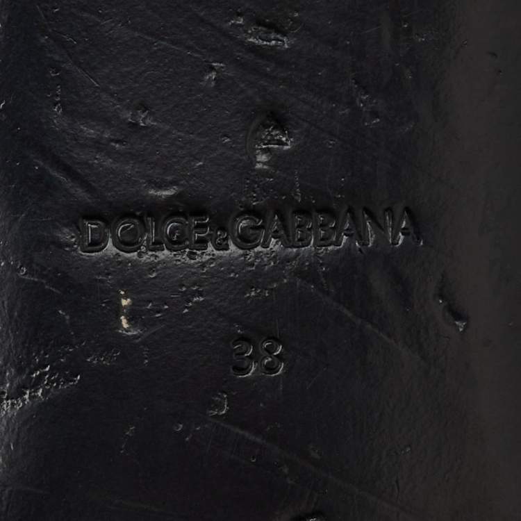 Pre Owned Dolce & Gabbana Olive Green Leather and Fabric Camouflage Flat Slide Sandals Size 38