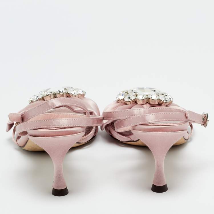 Pre Owned Dolce & Gabbana Pink Satin Keira Ankle Strap Sandals Size 39