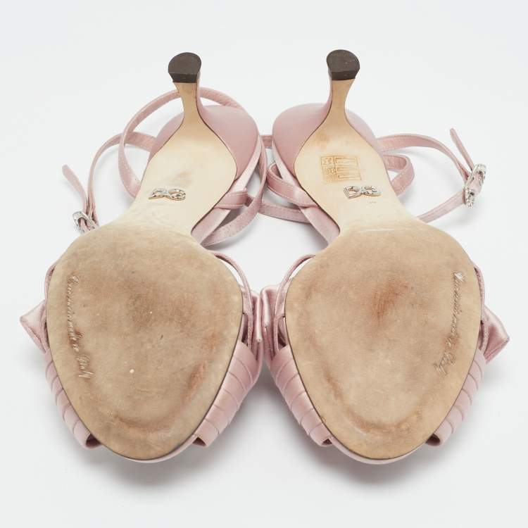 Pre Owned Dolce & Gabbana Pink Satin Keira Ankle Strap Sandals Size 39