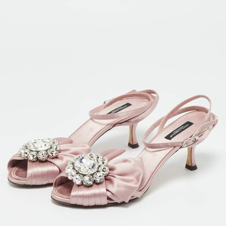 Pre Owned Dolce & Gabbana Pink Satin Keira Ankle Strap Sandals Size 39