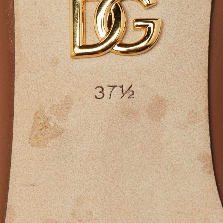 Pre Owned Dolce & Gabbana Brown Leather DG Cut Out Slide Sandals Size 37.5