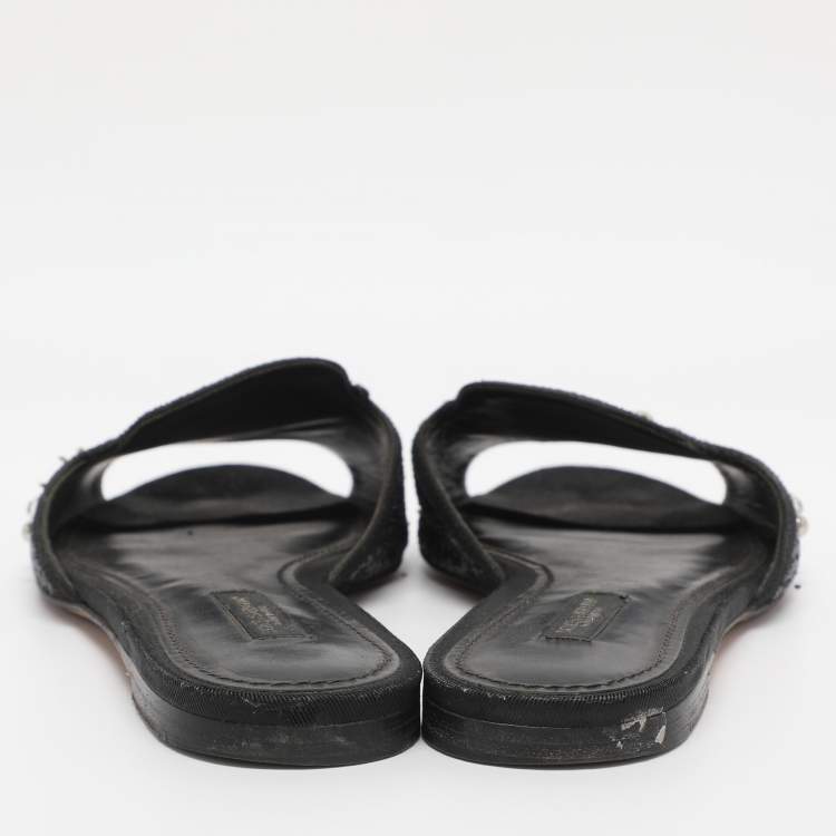 Pre Owned Dolce & Gabbana Black Glitter Bianca Star And Moon Embellished Slide Sandals Size 37