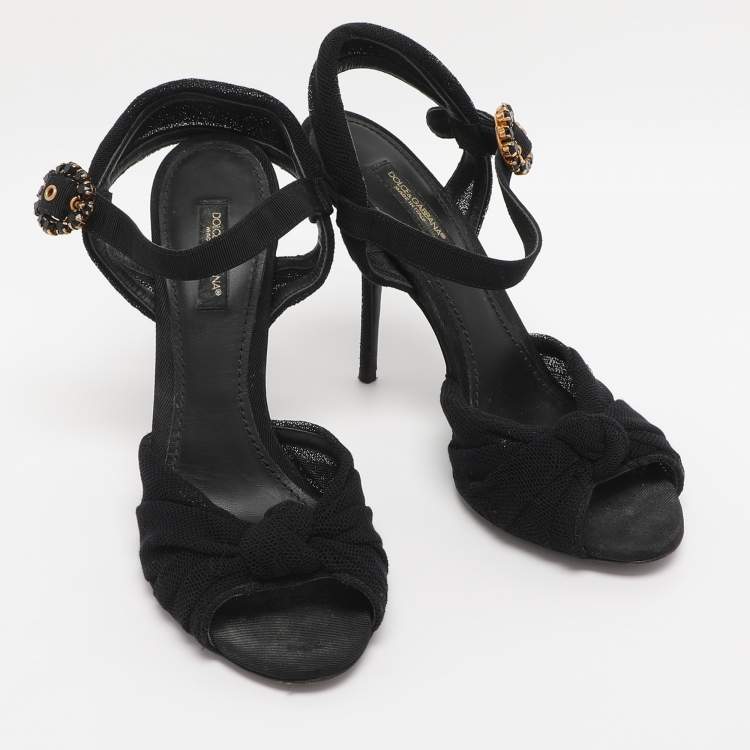 Pre Owned Dolce & Gabbana Black Knotted Mesh and Fabric Ankle Strap Sandals Size 37