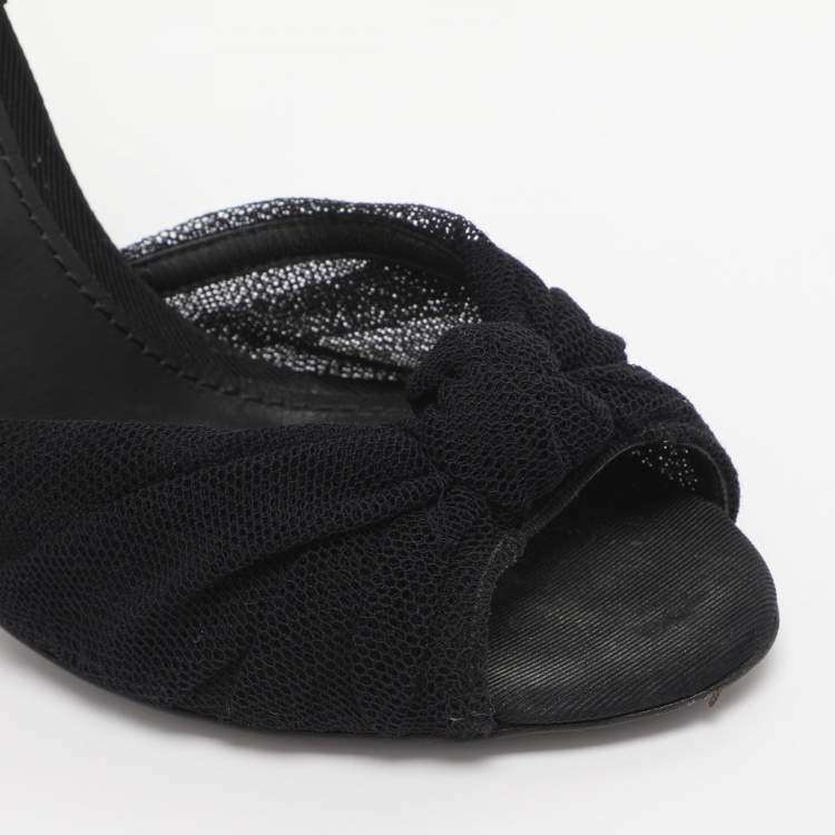 Pre Owned Dolce & Gabbana Black Knotted Mesh and Fabric Ankle Strap Sandals Size 37