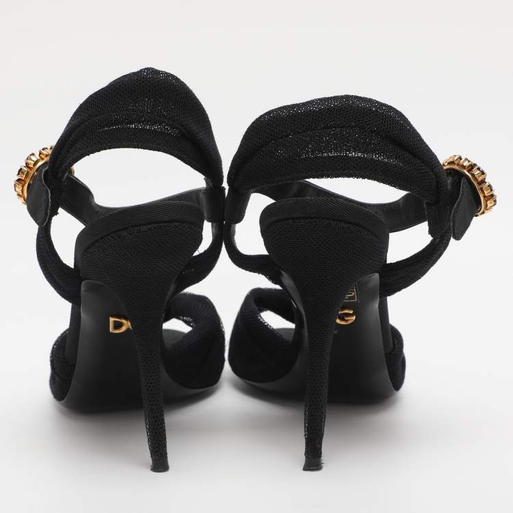Pre Owned Dolce & Gabbana Black Knotted Mesh and Fabric Ankle Strap Sandals Size 37