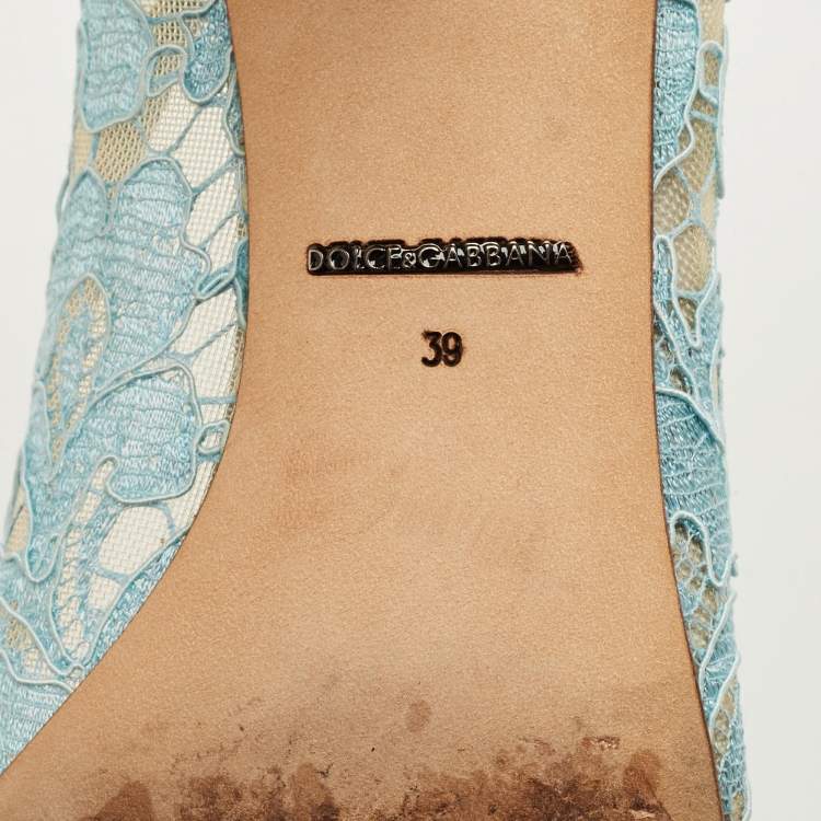 Pre Owned Dolce & Gabbana Blue Lace And Mesh Bellucci Crystal Embellished Pumps Size 39