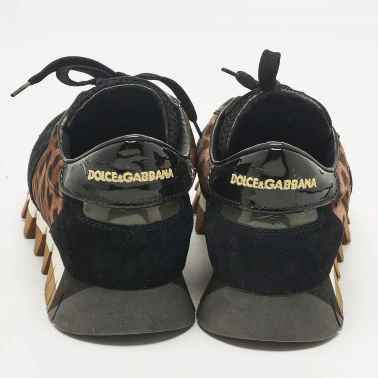 Pre Owned Dolce & Gabbana Multicolor Leopard Print Canvas and Suede Lace Up Sneakers Size 39