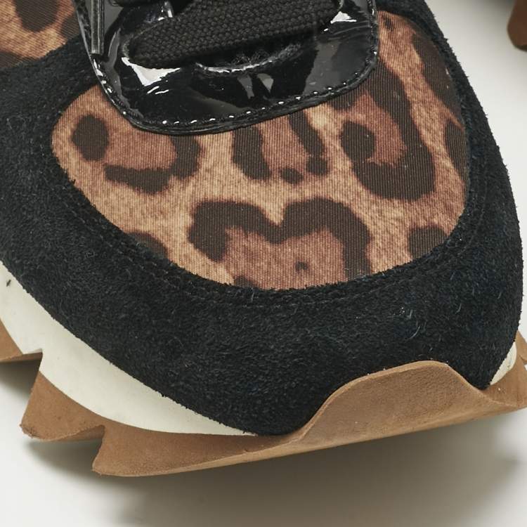 Pre Owned Dolce & Gabbana Multicolor Leopard Print Canvas and Suede Lace Up Sneakers Size 39