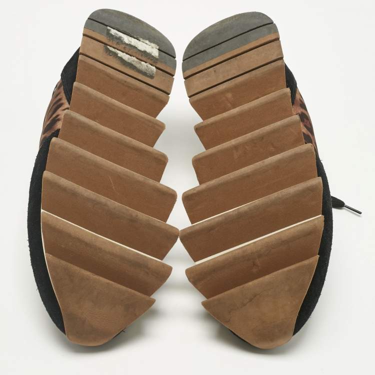 Pre Owned Dolce & Gabbana Multicolor Leopard Print Canvas and Suede Lace Up Sneakers Size 39