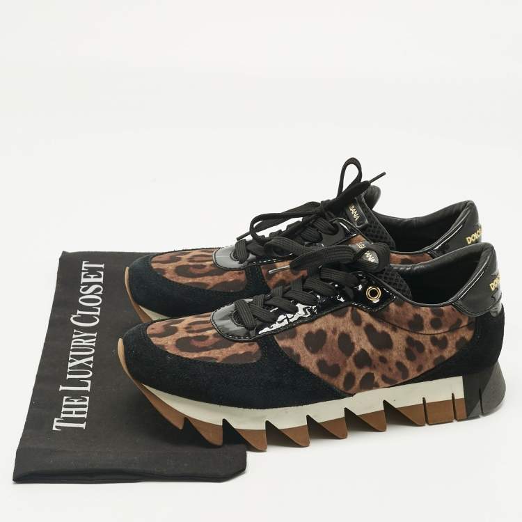Pre Owned Dolce & Gabbana Multicolor Leopard Print Canvas and Suede Lace Up Sneakers Size 39