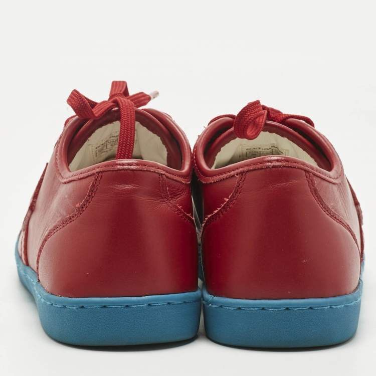 Pre Owned Dolce & Gabbana Red Leather Lace Up Sneakers Size 34