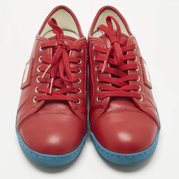 Pre Owned Dolce & Gabbana Red Leather Lace Up Sneakers Size 34