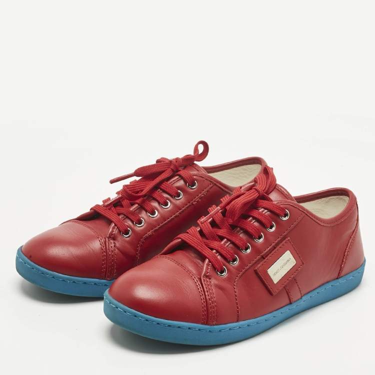 Pre Owned Dolce & Gabbana Red Leather Lace Up Sneakers Size 34