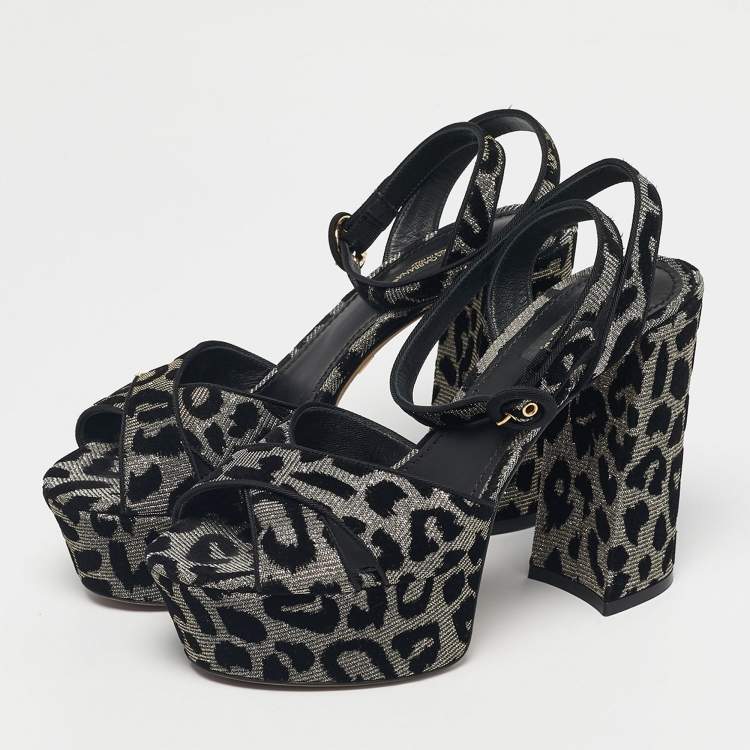 Pre Owned Dolce & Gabbana Silver Lurex Fabric Ankle Strap Sandals Size 38