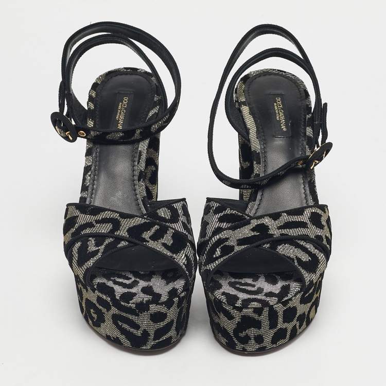 Pre Owned Dolce & Gabbana Silver Lurex Fabric Ankle Strap Sandals Size 38