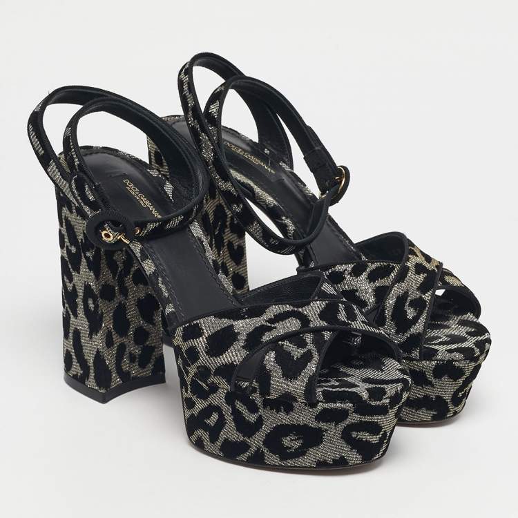 Pre Owned Dolce & Gabbana Silver Lurex Fabric Ankle Strap Sandals Size 38