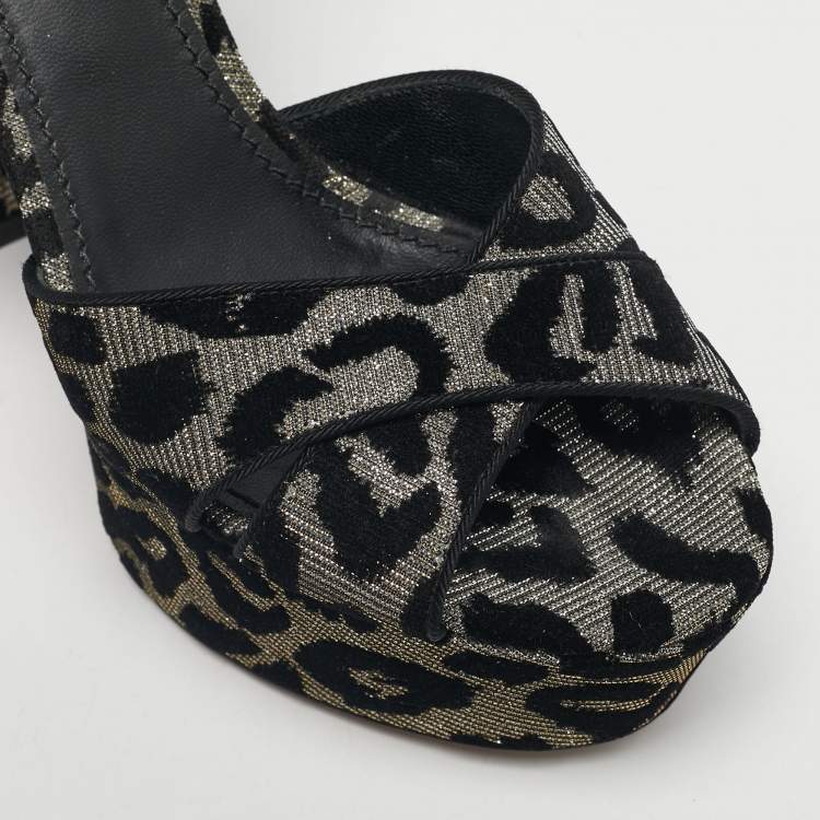 Pre Owned Dolce & Gabbana Silver Lurex Fabric Ankle Strap Sandals Size 38