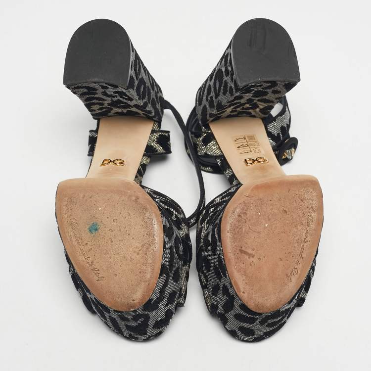 Pre Owned Dolce & Gabbana Silver Lurex Fabric Ankle Strap Sandals Size 38