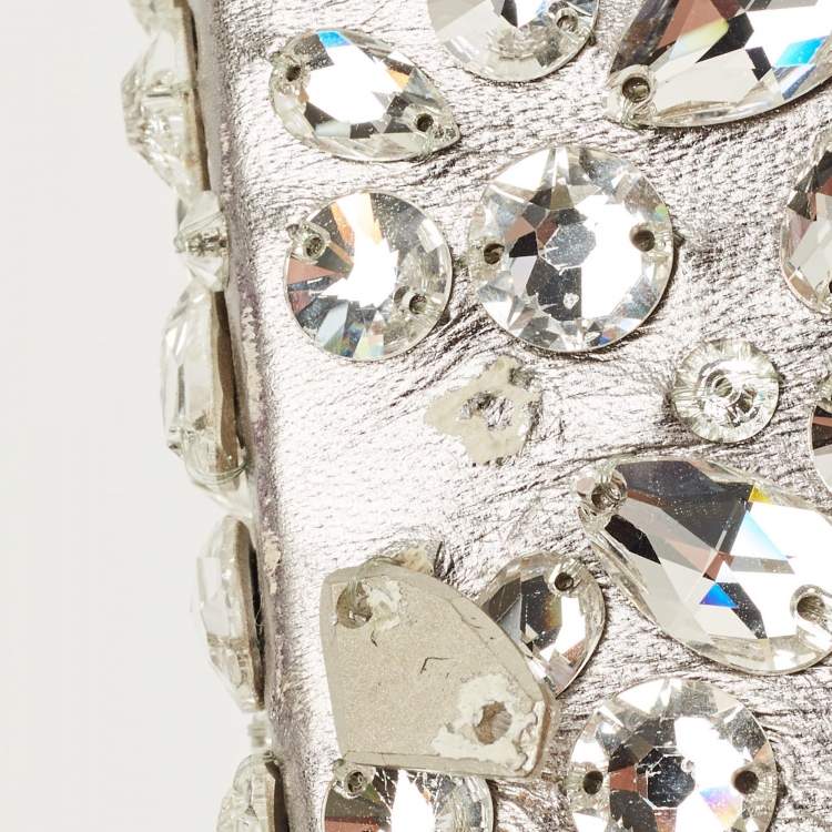 Pre Owned Dolce & Gabbana Pink Flower Print Patent Leather Crystal Embellished Ankle Strap Sandals Size 37