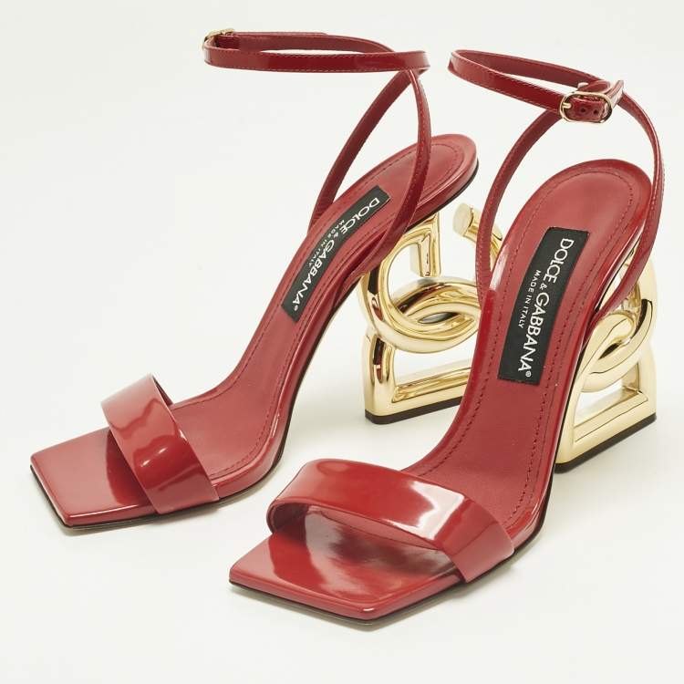 مملوكة مسبقًا Dolce & Gabbana Red Patent Leather DG Daily Ankle Strap Sandals Size 39