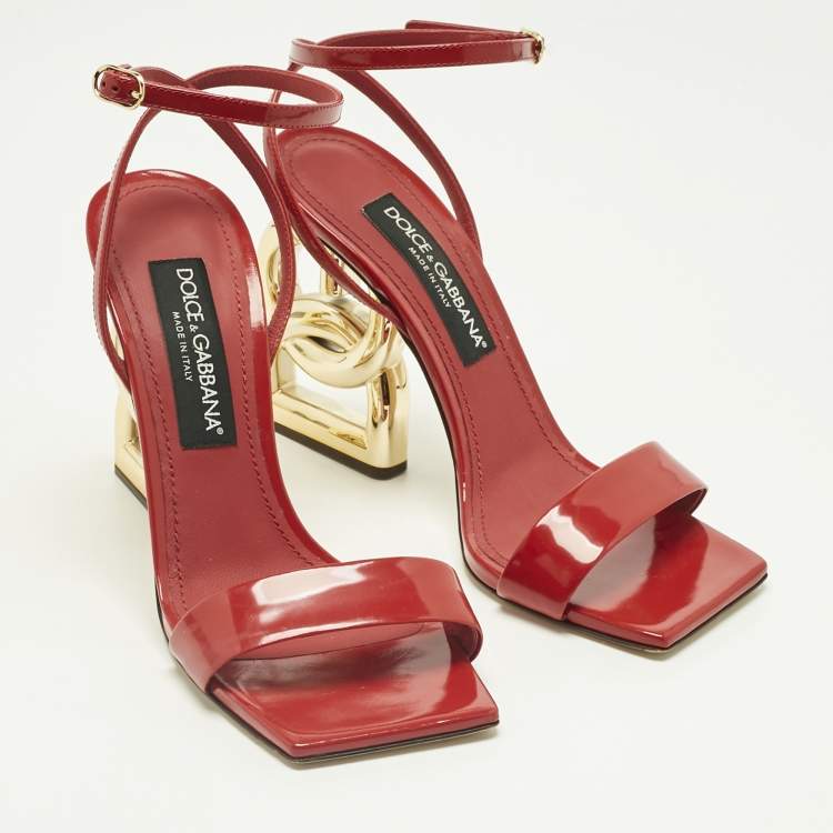 مملوكة مسبقًا Dolce & Gabbana Red Patent Leather DG Daily Ankle Strap Sandals Size 39