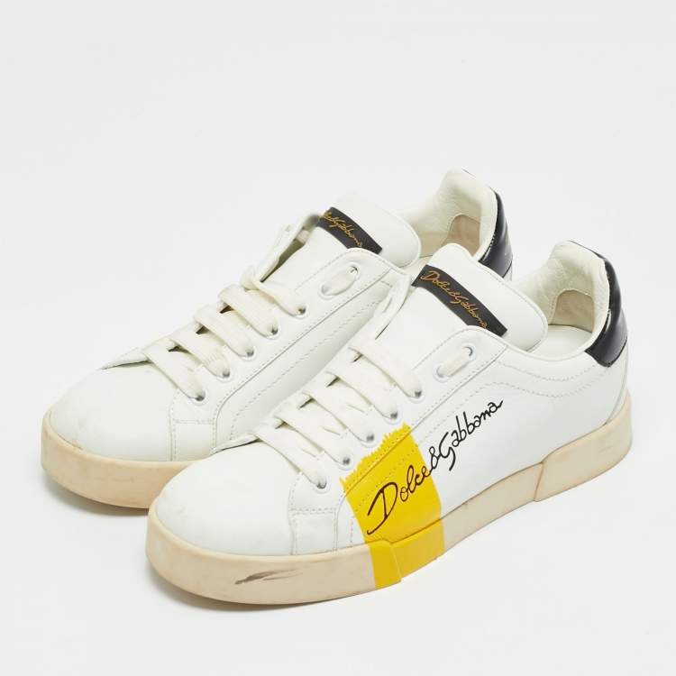 Pre Owned Dolce & Gabbana White/Black Leather Portofino Low Top Sneakers Size 39