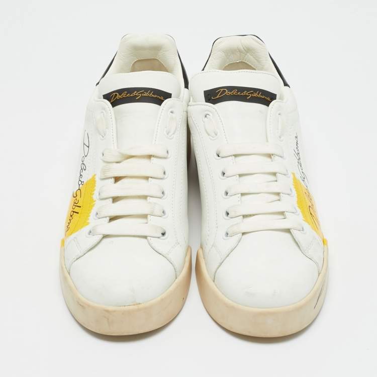 Pre Owned Dolce & Gabbana White/Black Leather Portofino Low Top Sneakers Size 39