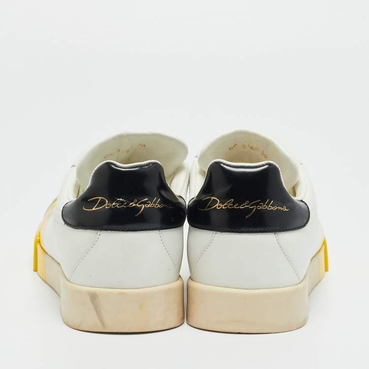 Pre Owned Dolce & Gabbana White/Black Leather Portofino Low Top Sneakers Size 39