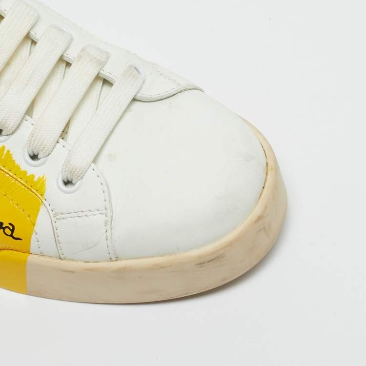 Pre Owned Dolce & Gabbana White/Black Leather Portofino Low Top Sneakers Size 39