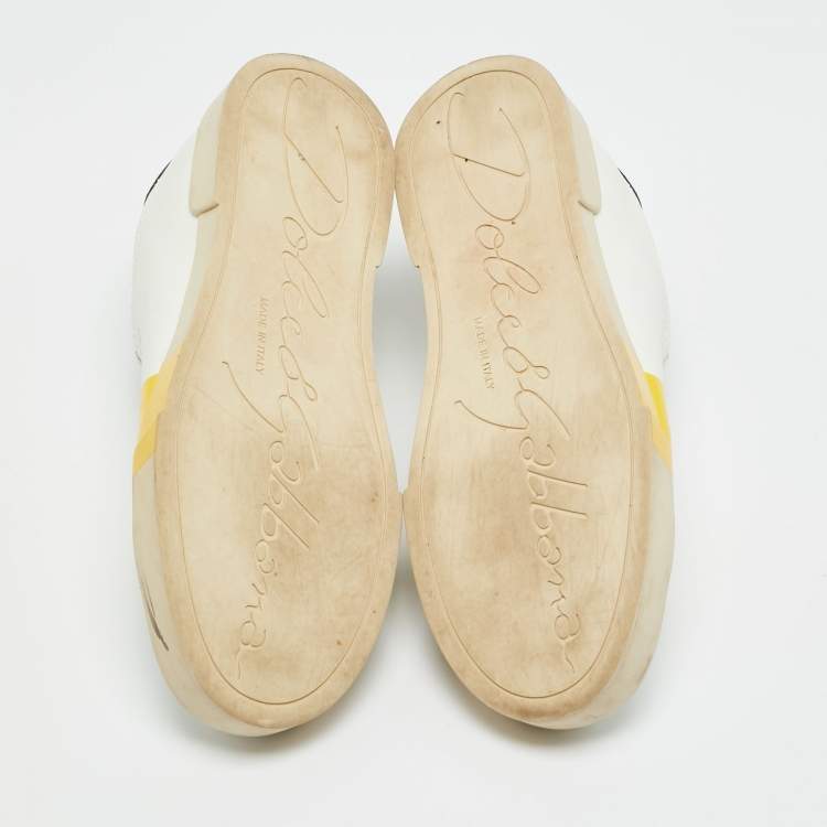 Pre Owned Dolce & Gabbana White/Black Leather Portofino Low Top Sneakers Size 39