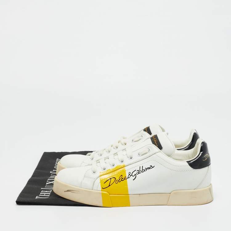 Pre Owned Dolce & Gabbana White/Black Leather Portofino Low Top Sneakers Size 39