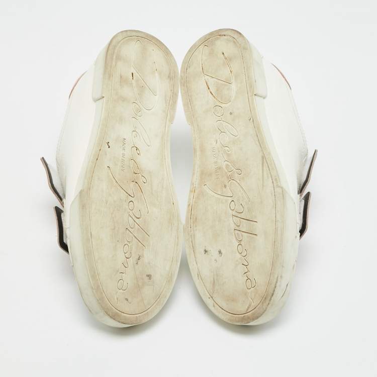 Pre Owned Dolce & Gabbana White/Pink Leather Velcro Low Top Sneakers Size 39.5