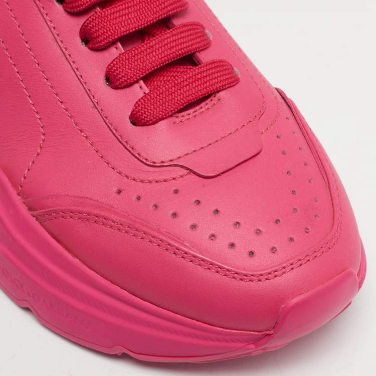 مملوكة مسبقًا Dolce & Gabbana Pink Leather daymaster Lace Up Sneakers Size 37
